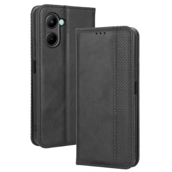 Чехол-книжка Magnetic Buckle Retro Crazy Horse Texture на Realme C33 4G - черный