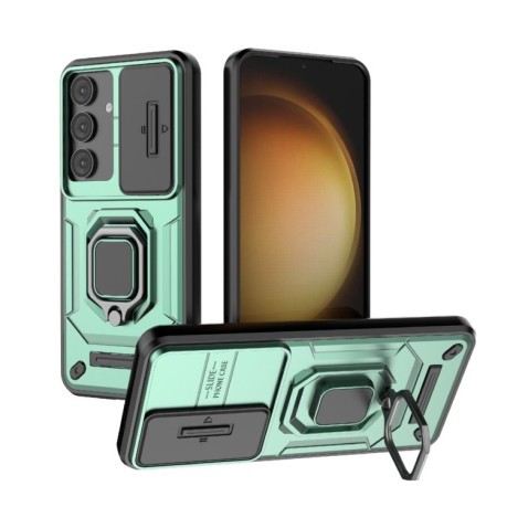 Противоударный чехол Sliding Camshield для Samsung Galaxy S25 5G - зеленый