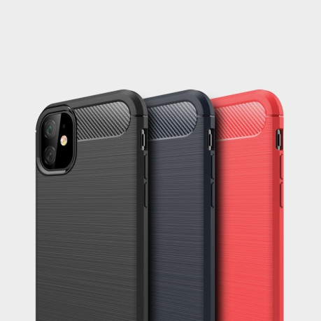 Противоударный чехол Brushed Texture Carbon Fiber на  iPhone 11- черный