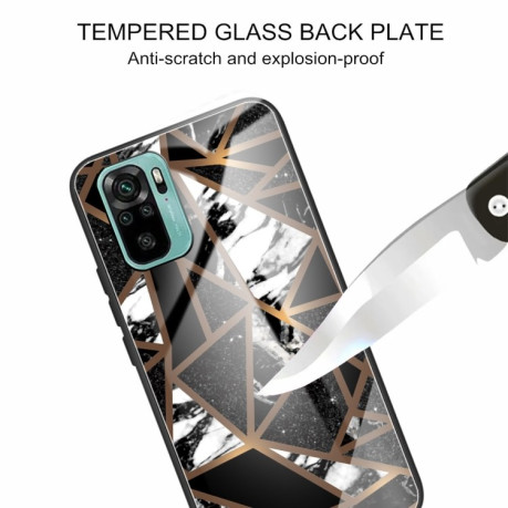 For Xiaomi Redmi Note 10 Abstract Marble Pattern Glass Protective Case(Rhombus Black)