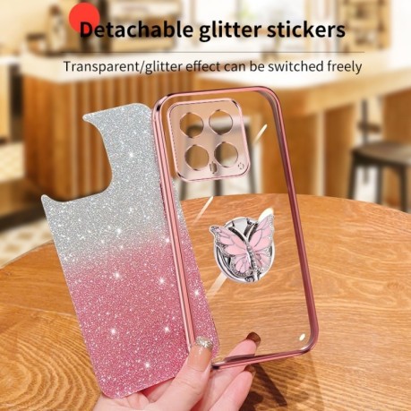 Противоударный чехол Plated Gradient Glitter Butterfly Holder для Xiaomi 14 - черный