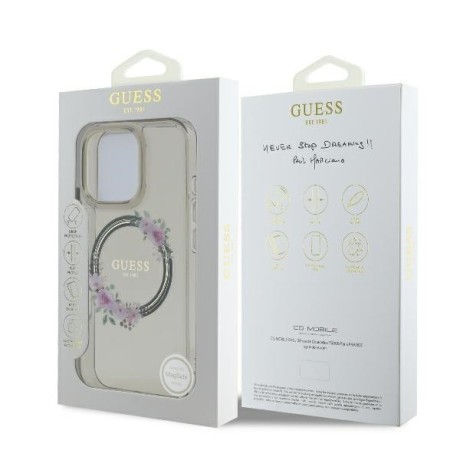 Оригінальний чохол Guess IML Flowers Wreath MagSafe для iPhone 16 Pro - Black