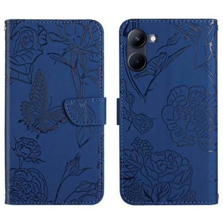 Чехол-книжка Butterfly Peony Embossed для Realme 10 5G - синий
