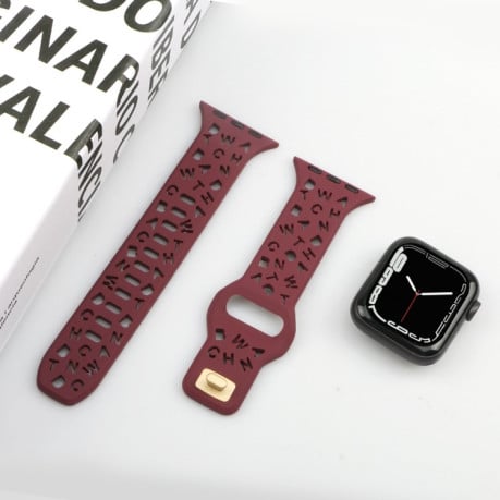 Ремешок English Letters для Apple Watch Series 8 / 7 41mm / 40mm / 38mm - темно-красный
