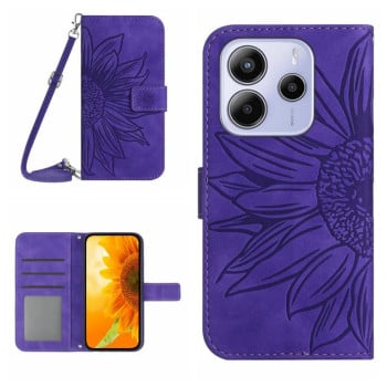 Чехол-книжка Skin Feel с рисунком подсолнуха на Xiaomi Redmi Note 14 4G 164.84mm EU Version - фиолетовый