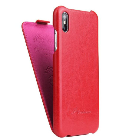 Кожаный флип-чехол Fierre Shann Retro Oil Wax Texture на iPhone Xs Max 6.5-красный