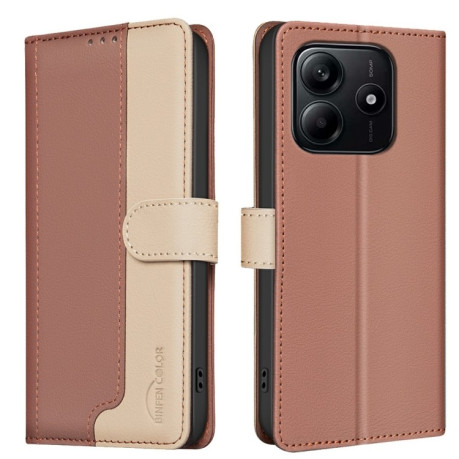 Чехол-книжка Color Matching RFID Anti-theft Leather для Xiaomi Redmi Note 14 5G/Poco M7 Pro 5G - коричневый