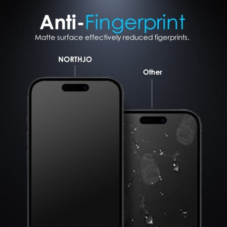 Захисне скло NORTHJO Matte Silkscreen Anti-Fingerprint Tempered Glass для iPhone 16 Plus - чорне