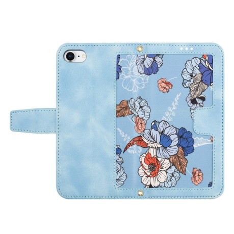 Чехол-книжка Floral Pattern Leather для iPhone 16e - голубой