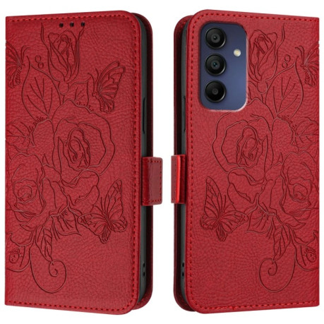 Чехол-книжка Embossed Rose RFID Anti-theft Leather для Samsung Galaxy A16 5G - красный
