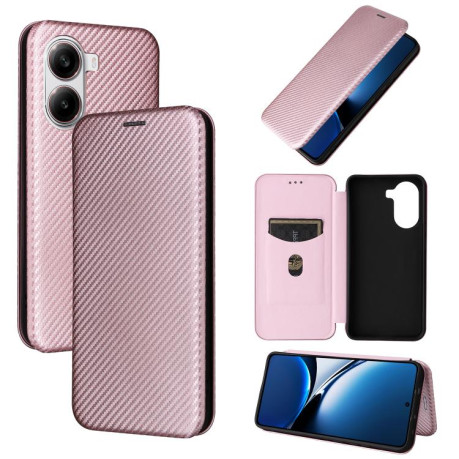 Чехол-книжка Carbon Fiber Texture на Xiaomi Poco X7 Pro / Xiaomi Redmi Turbo 4 - розовый