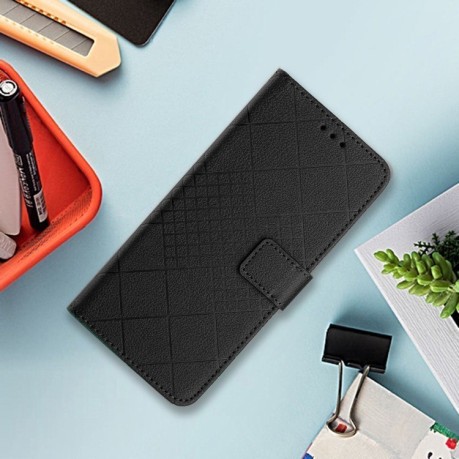 Чехол-книжка Rhombic Grid Texture для Xiaomi Redmi 13 4G Global - черный