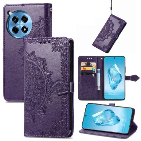 Чехол-книжка Mandala Embossing Pattern на OnePlus Ace 3 Pro - фиолетовый