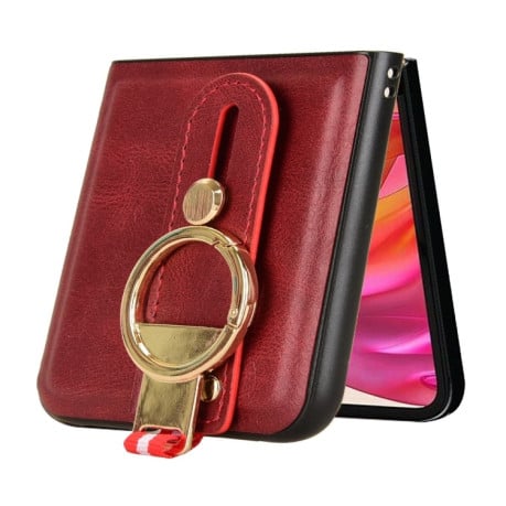 Противоударный чехол Wristband Leather Back для Motorola Razr 50 Ultra - красный