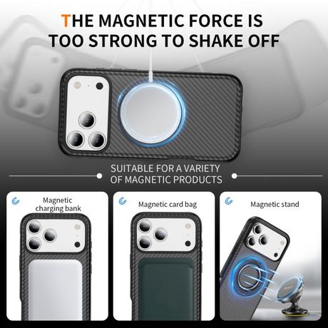 Карбоновий чохол Carbon Fiber Gear Holder C Type з тримачем та MagSafe на iPhone 18 Pro Max / 17 Pro Max — світло-сірий/чорний