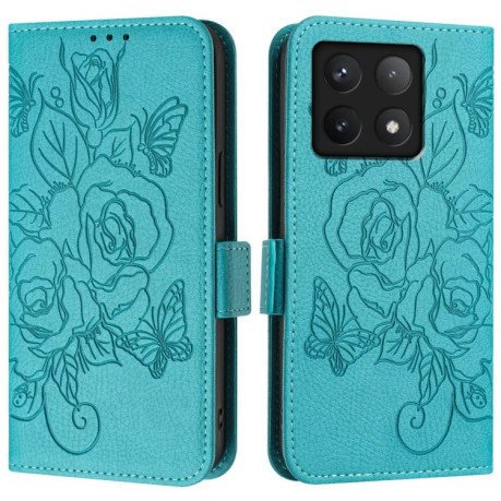 Чохол-книжка Embossed Rose RFID Anti-theft Leather для Xiaomi 14T Pro - блакитний