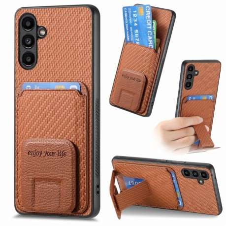 Протиударний чохол Carbon Fiber Card Bag для Samsung Galaxy A35 5G - коричневий