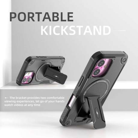 Противоударный чехол MagSafe Holder Armor PC Hybrid для iPhone 17 - черный
