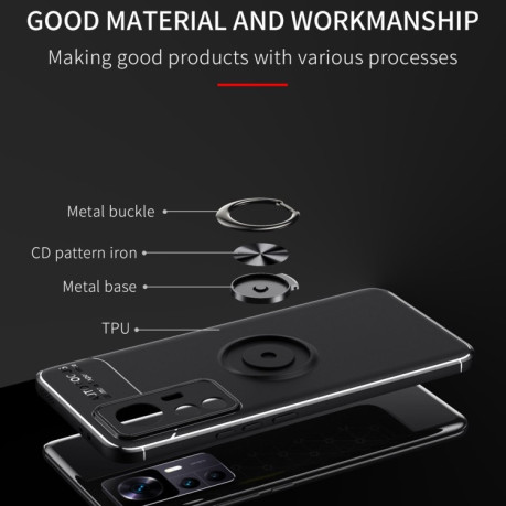 Ударозащитный чехол Metal Ring Holder 360 Degree Rotating на Xiaomi Redmi K50 Ultra / 12T / 12T Pro - черно-розовое золото
