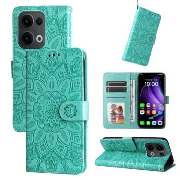 Чехол-книжка Embossed Sunflower для OPPO Reno13 Global - зеленый