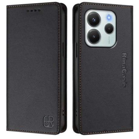 Чехол-книжка RC01 Dual-Folded Magnetic Suction RFID Leather на Xiaomi Redmi Note 14 4G 164.84mm  - черный
