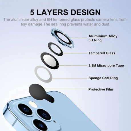 Захисне скло на камеру для ENKAY Hat-Prince Glitter Rear Lens Aluminium для iPhone 15 Pro / 15 Pro Max - сріблясте