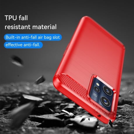 Чехол Brushed Texture Carbon Fiber на Realme 9 Pro Plus - красный