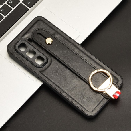 Противоударный чехол Wristband Leather Back для Infinix Hot 50 Pro 4G - черный