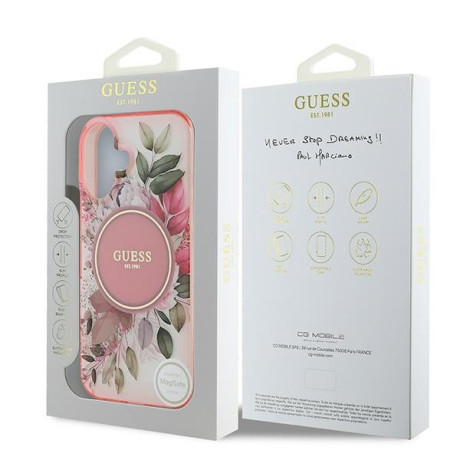 Оригинальный чехол Guess IML Flower &amp; Tonal Circle MagSafe для iPhone 16  - Pink