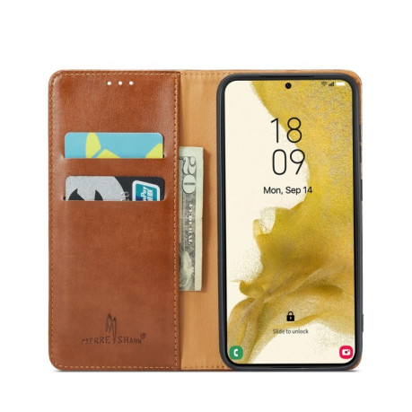 Кожаный чехол-книжка Fierre Shann Genuine leather на Samsung Galaxy S23 5G - коричневый