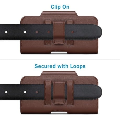 Універсальний чохол NUOKU на діагональ 5.5-6.7 Belt Clip Carrying Pouch з фактурою Litchi та кріпленням на пояс – темно-коричневий