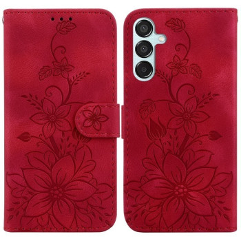 Чехол-книжка с тиснением Lily и магнитной застежкой на Samsung Galaxy M15/F15 5G - красный