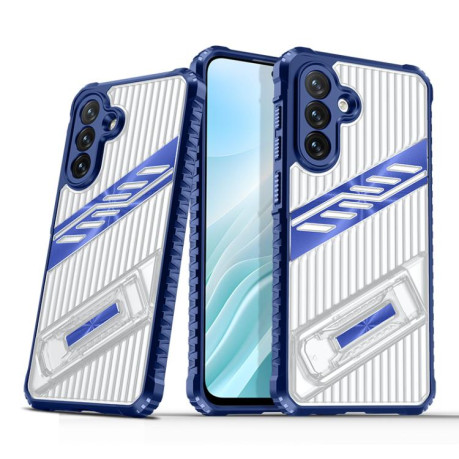 Противоударный чехол Plating Holder PC Hybrid TPU для Samsung Galaxy A36 / A56 5G - синий