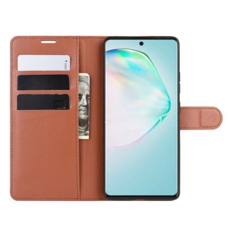 Кожаный чехол-книжка на Samsung Galaxy S10 Lite Litchi Texture коричневый