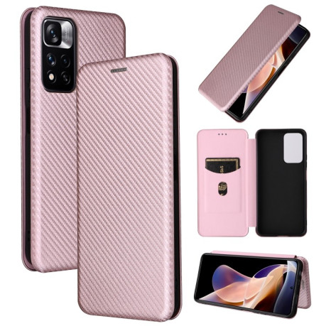 Чехол-книжка Carbon Fiber Texture на Xiaomi Redmi Note 11 Pro - розовый