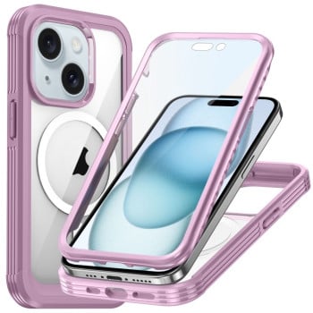 Двосторонний противоударный чехол Life Waterproof MagSafe Magnetic Rugged для iPhone 15 - розовый