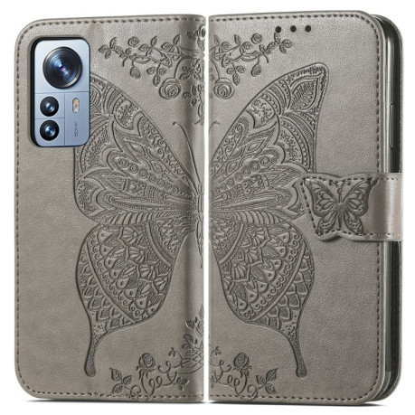 Чехол-книжка Butterfly Love Flower Embossed на Xiaomi 12 Pro - серый