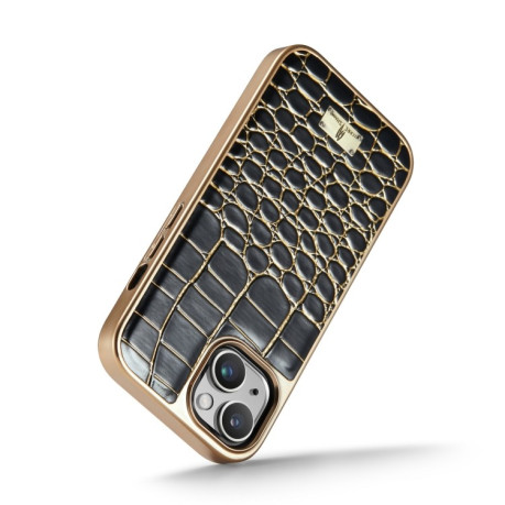 Противоударный чехол Fierre Shann Crocodile Texture для iPhone 15 - черный