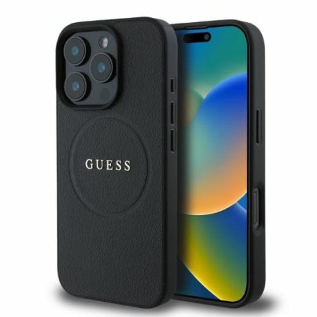 Оригинальный чехол Guess Grained Gold Ring MagSafe для iPhone 16 Pro Max - black