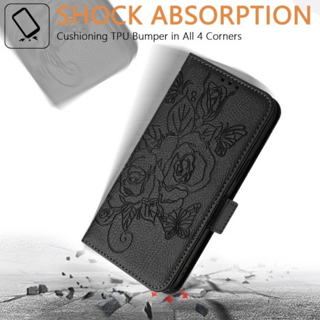 Чехол-книжка Embossed Rose RFID Anti-theft Leather для Realme GT 7 Pro 5G - черный