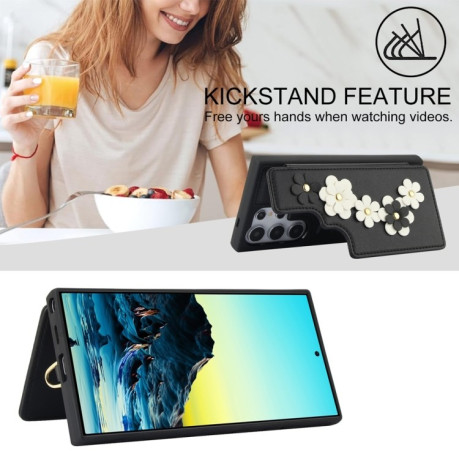 Чохол Crossbody Flower Pattern Leather  для Samsung Galaxy S25 Ultra 5G - чорний