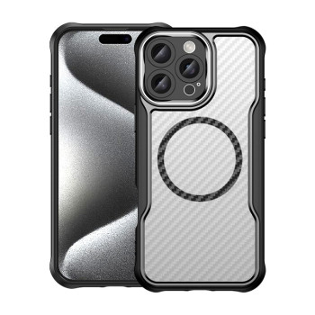 Ударозащитный чехол Carbon Fiber Texture MagSafe Translucent на iPhone 16 Pro Max - черный
