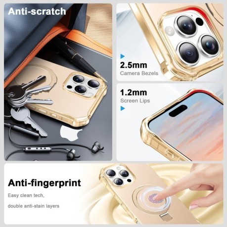 Противоударный чехол Solid Color Wave MagSafe Holder для iPhone 16 Pro Max - золотой