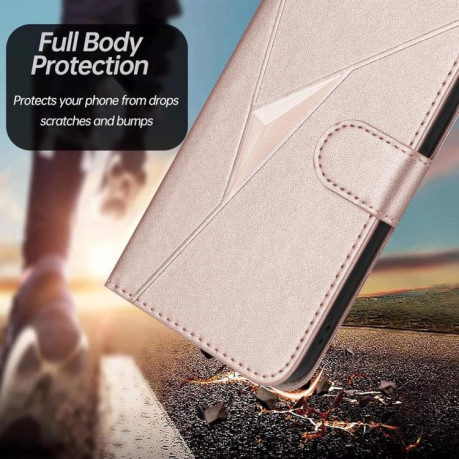Чехол-книжка Triangle Pattern Buckle Clasp Leather на Xiaomi Redmi Note 14 Pro 4G - розовое золото