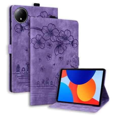 Чохол-книжка Cartoon Sakura Cat для Xiaomi Redmi Pad SE 8.7 - фіолетовий
