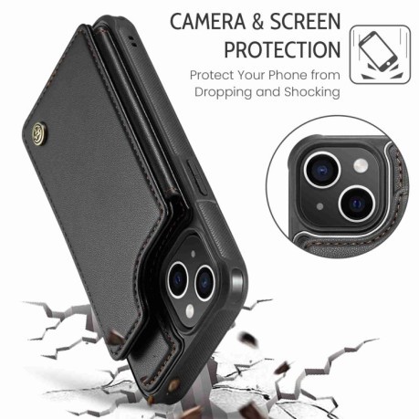 Чехол CaseMe C22 Card Slots Holder RFID Anti-theft для iPhone 15 Plus - черный