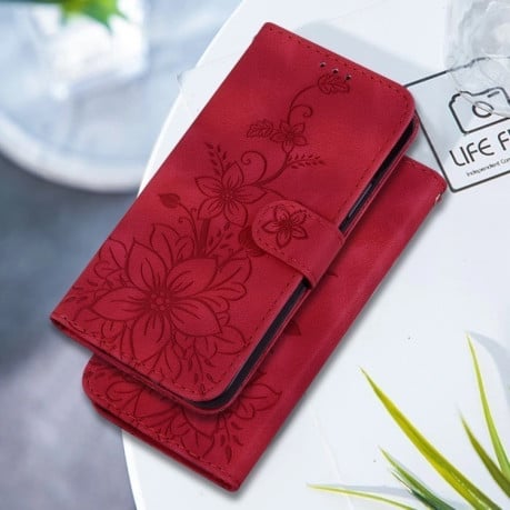 Чехол-книжка Lily Embossed Leather для Realme 12 5G - красный