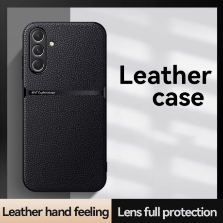 Противоударный чехол Litchi Leather Magnetic Full Coverage Shockproof на Samsung Galaxy A56 5G - зеленый