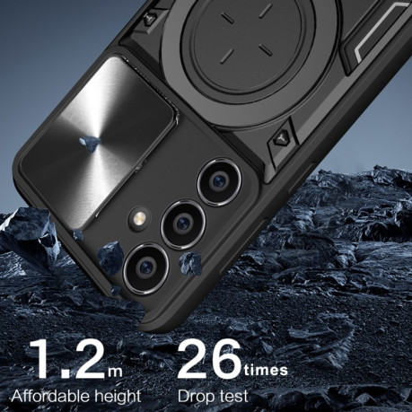 Противоударный чехол CD Texture Sliding Camshield Magnetic Holder на Samsung Galaxy S23 FE 5G - синий