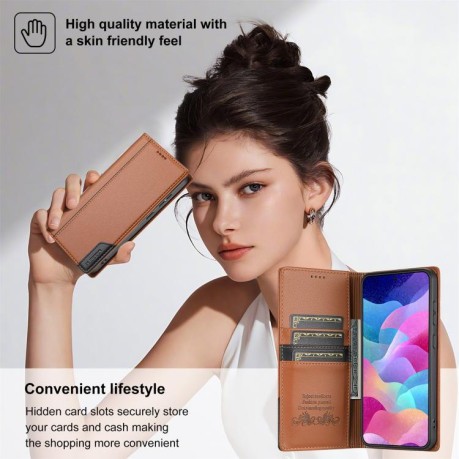 Чохол-книжка N.BEKUS P3 RFID Stitching з кишенькою на карт на Samsung Galaxy S25 FE 5G - коричневий